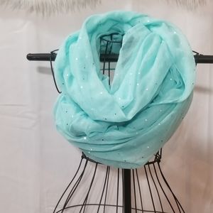 Chic Light Blue Scarf with Silver Dots